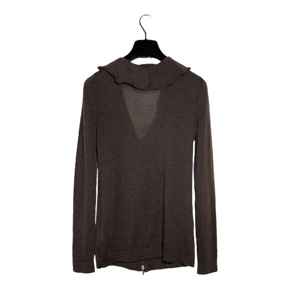 Anne Fontaine Chocolate Brown Cashmere Silk Ruffle Cardigan VTG Y2K 38 EU - Picture 3 of 6